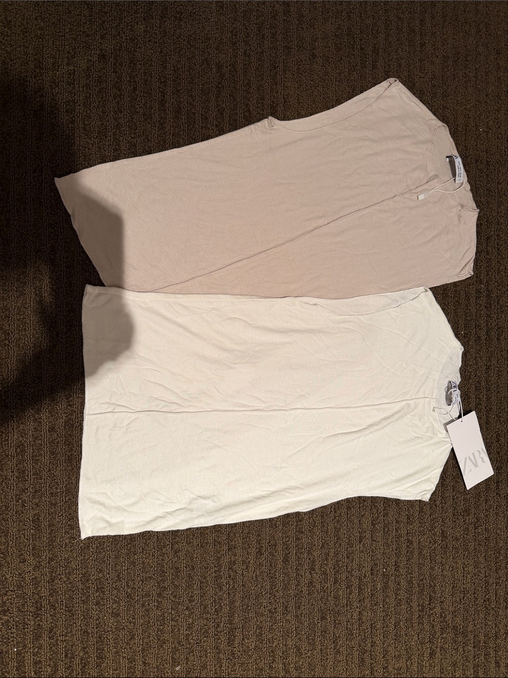 Zara blue white viscose stretch soft tank top shirt center seam raw edge
